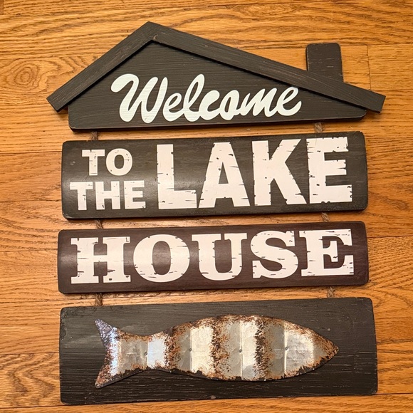 Welcome to the Lake House Wall Decor - Brown and White NEW - Picture 4 of 9